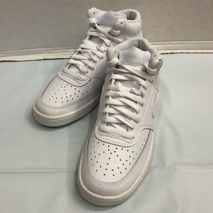 Womens NIKE Court Vision Mid All White Lace Up High Top Sneakers